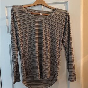 Athleta Black and White Striped Long Sleeve Tee